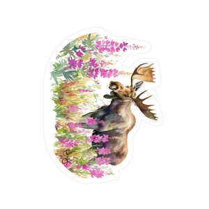 Watercolor Moose in Fireweed Sticker