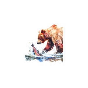 Watercolor Bear & Salmon Sticker